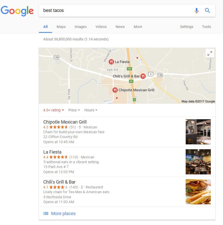 Kết quả tìm kiếm trên thuật toán Google Pegion
