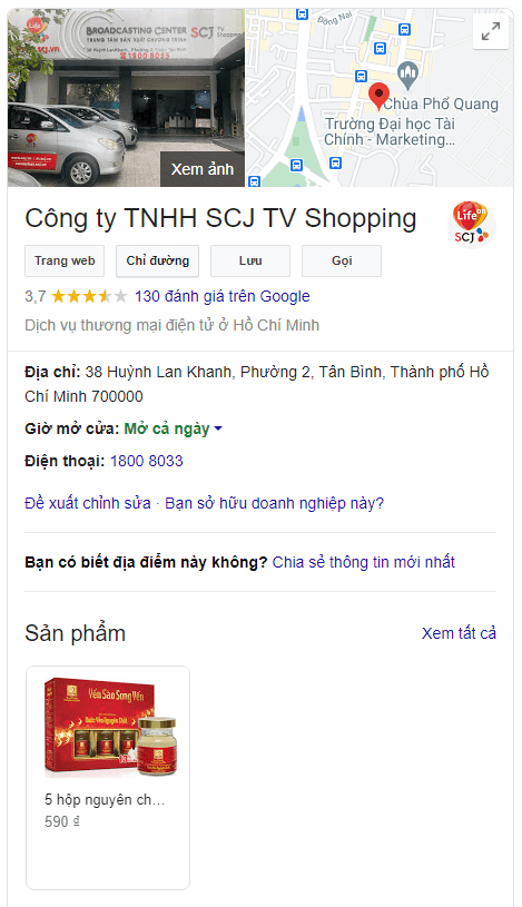 Ví dụ về hiển thị Công ty TNHH SCJ TV Shopping